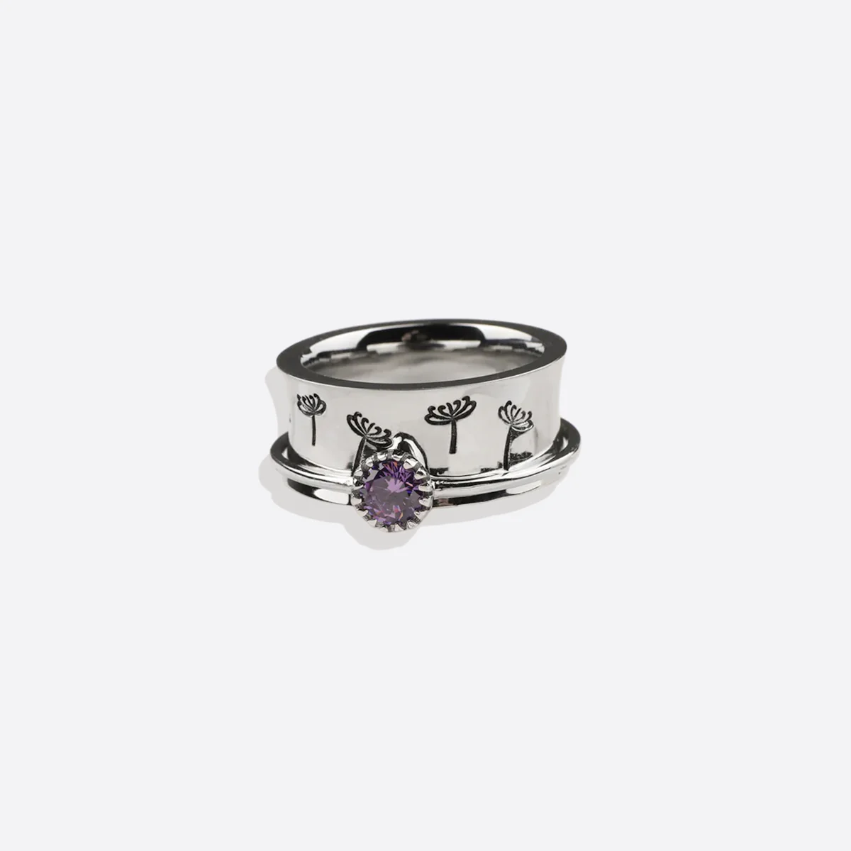 Silver Dandelion Birthstone Spinning Fidget Ring - Image 96