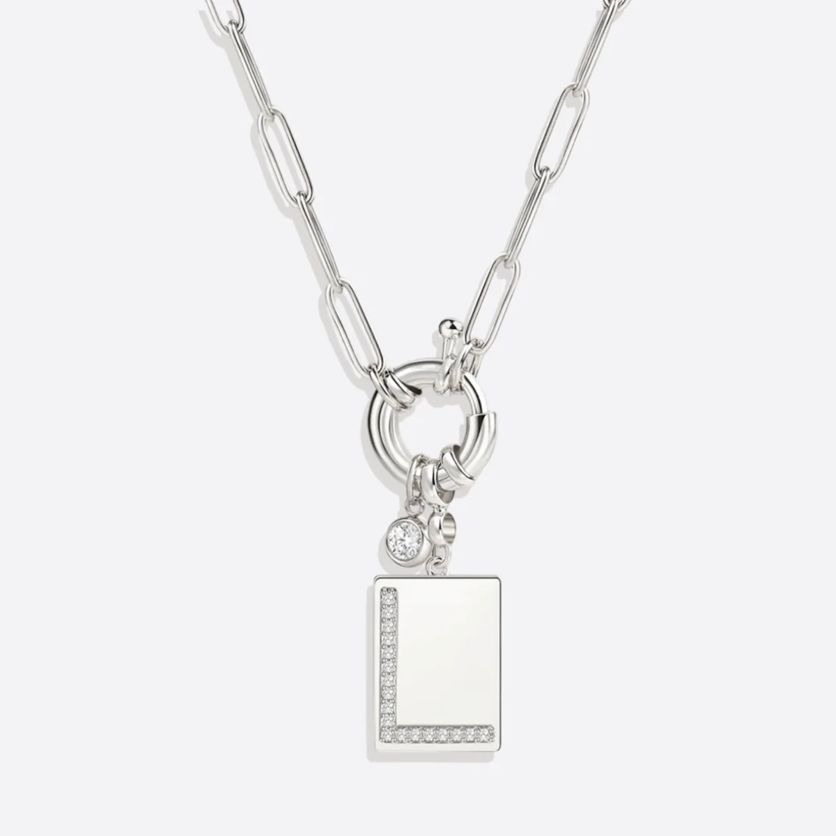Pave Initial Pendant Necklace with Paperclip Chain - Image 19