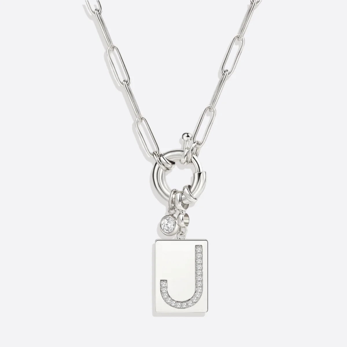 Pave Initial Pendant Necklace with Paperclip Chain - Image 21