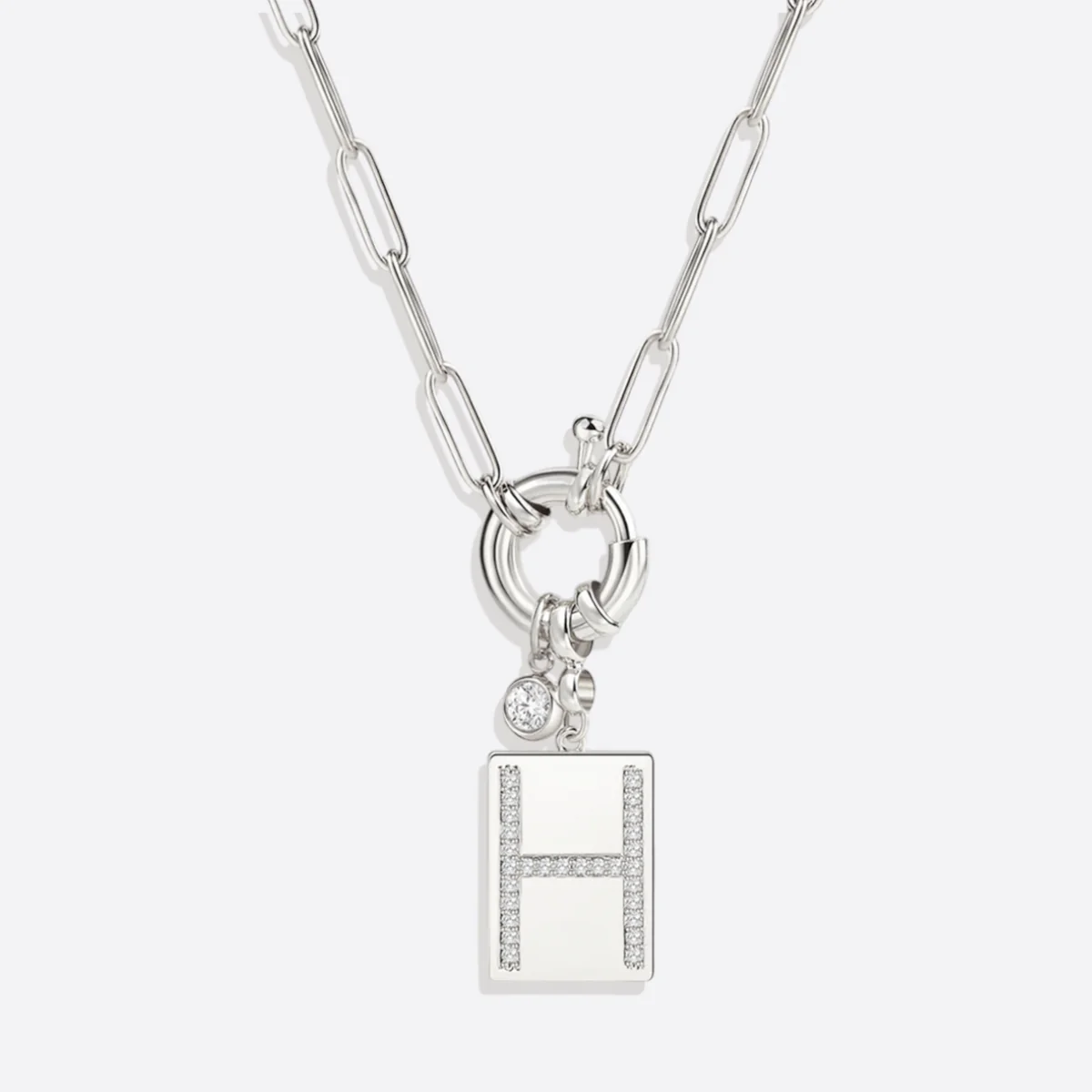 Pave Initial Pendant Necklace with Paperclip Chain - Image 23