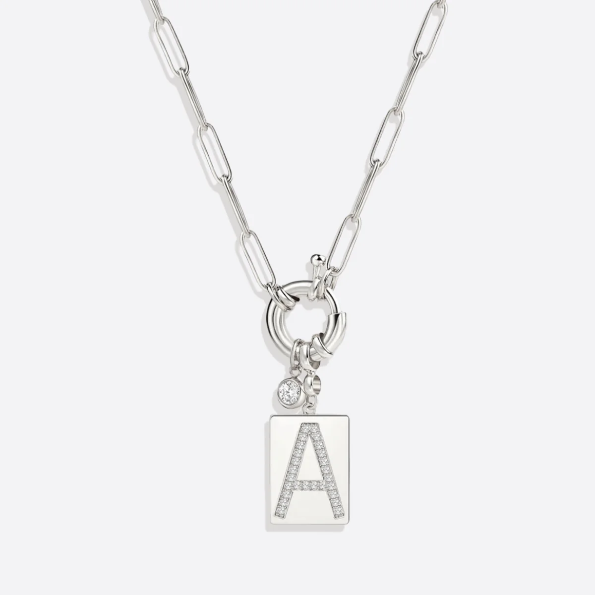 Pave Initial Pendant Necklace with Paperclip Chain - Image 30