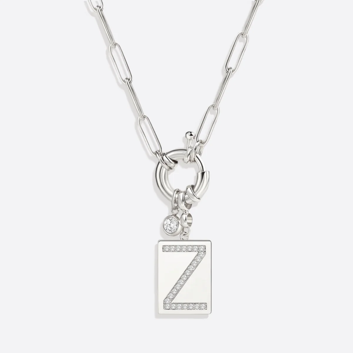 Pave Initial Pendant Necklace with Paperclip Chain - Image 6