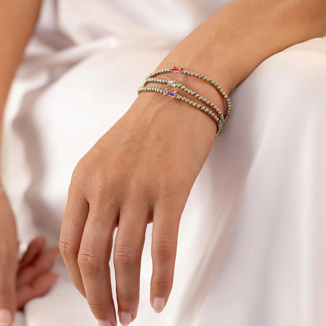Sterling Silver Beaded Birthstone Bracelet - Image 2