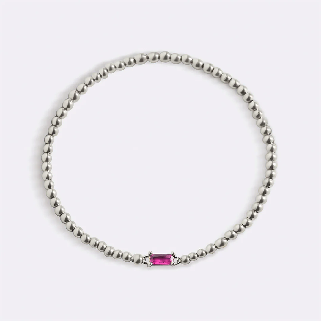 Sterling Silver Beaded Birthstone Bracelet - Image 35