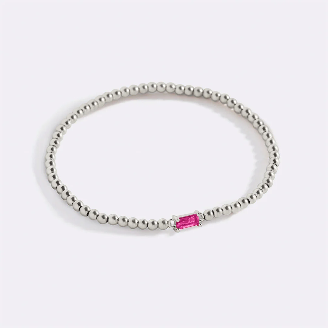 Sterling Silver Beaded Birthstone Bracelet - Image 36