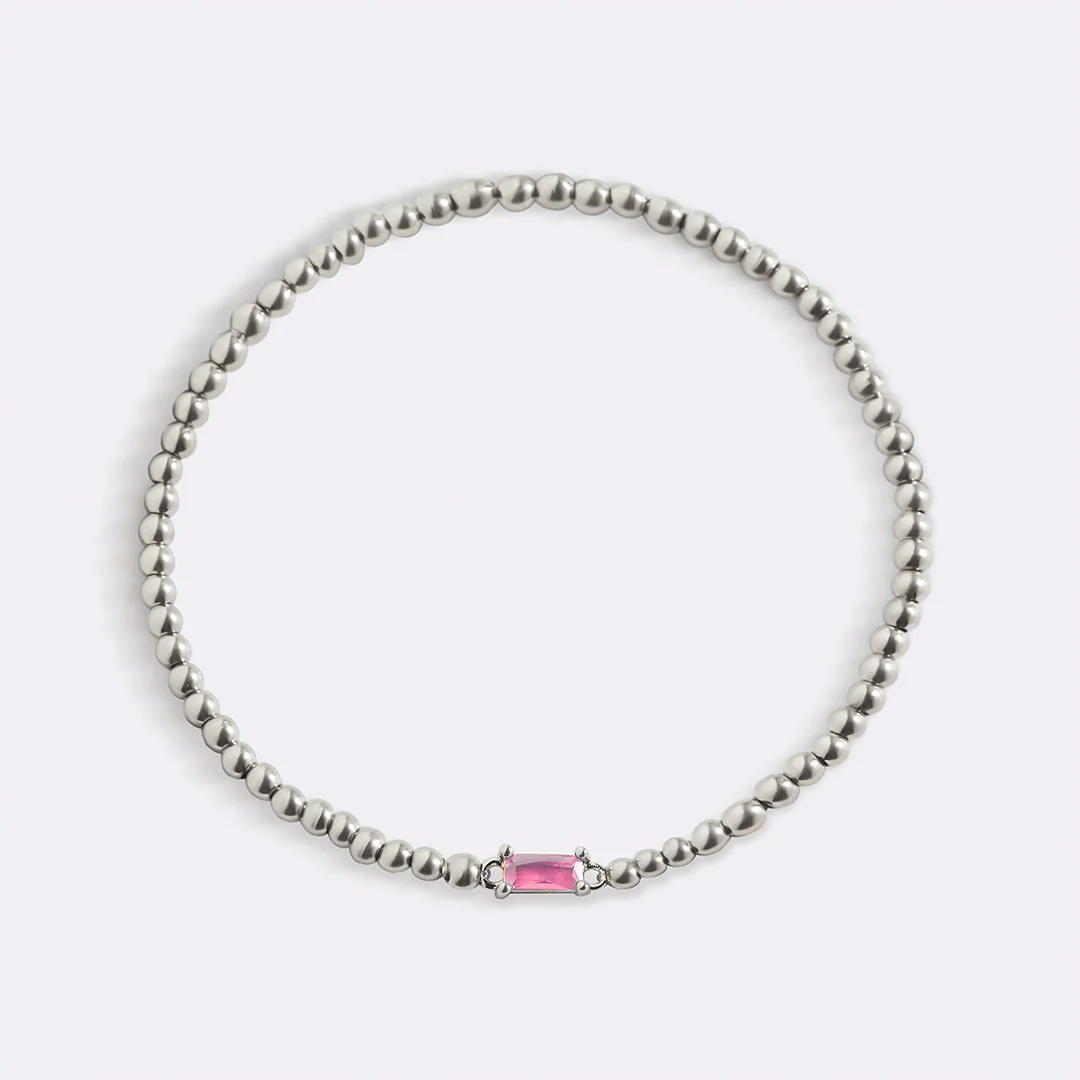 Sterling Silver Beaded Birthstone Bracelet - Image 41