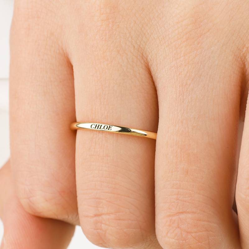 Sterling Silver Flat Top Super Tiny Stackable Name Ring - Image 6