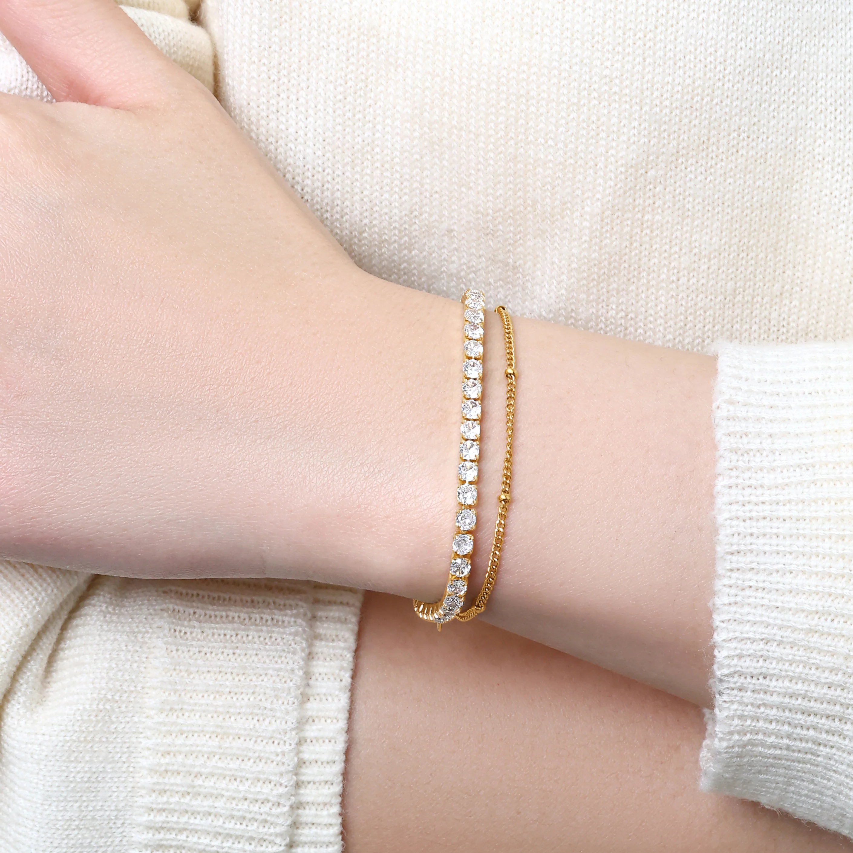 Tennis Bracelet and Satellite Chain Bracelet Bundle - Image 4