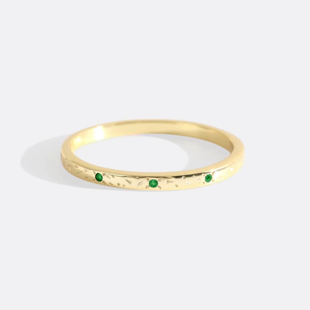 Narrow Textured Gold Birthstone Band - Image 15