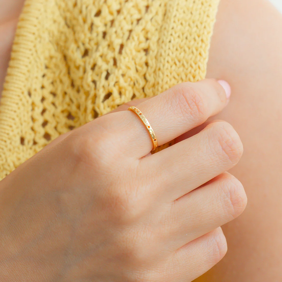Narrow Textured Gold Birthstone Band - Image 3