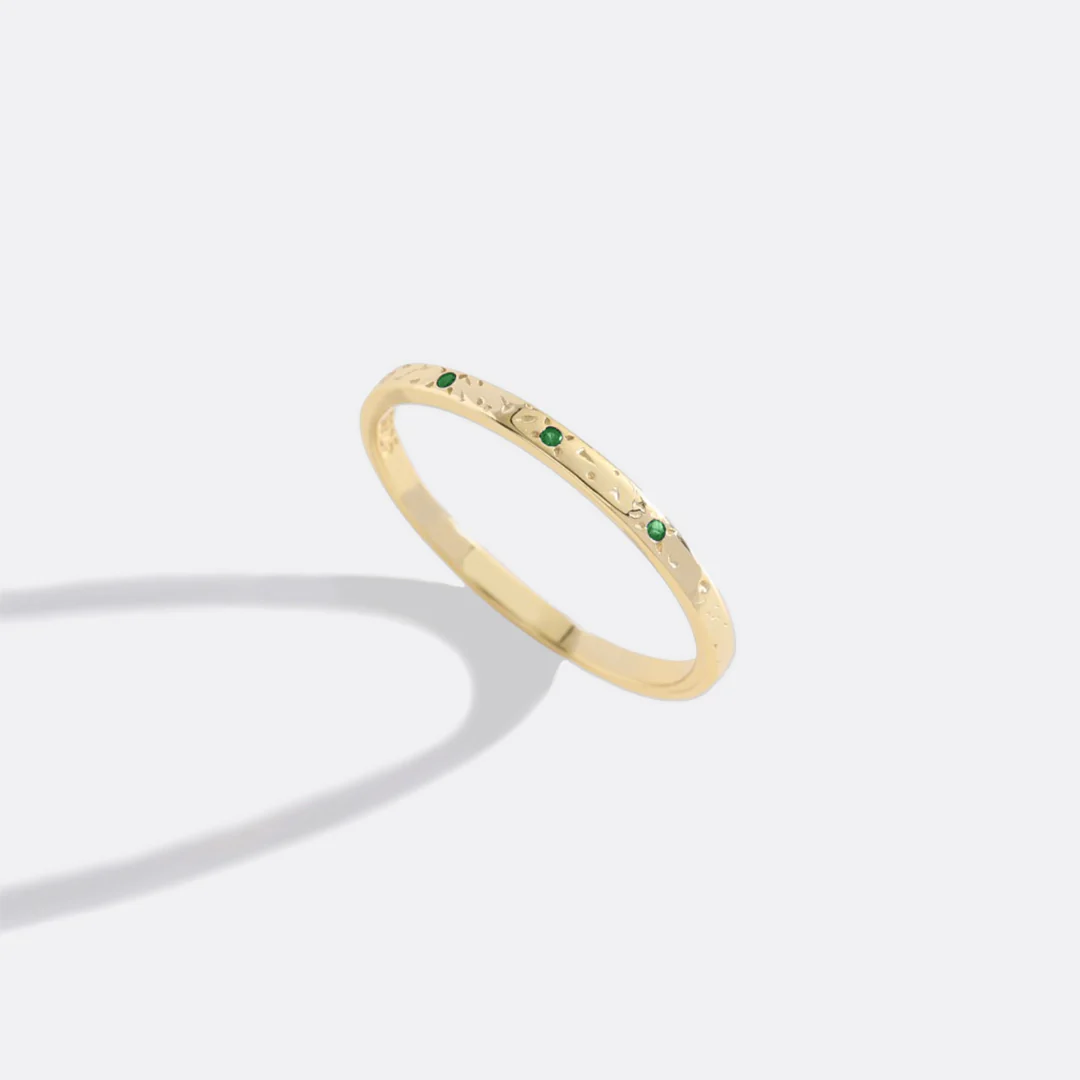 Narrow Textured Gold Birthstone Band - Image 39