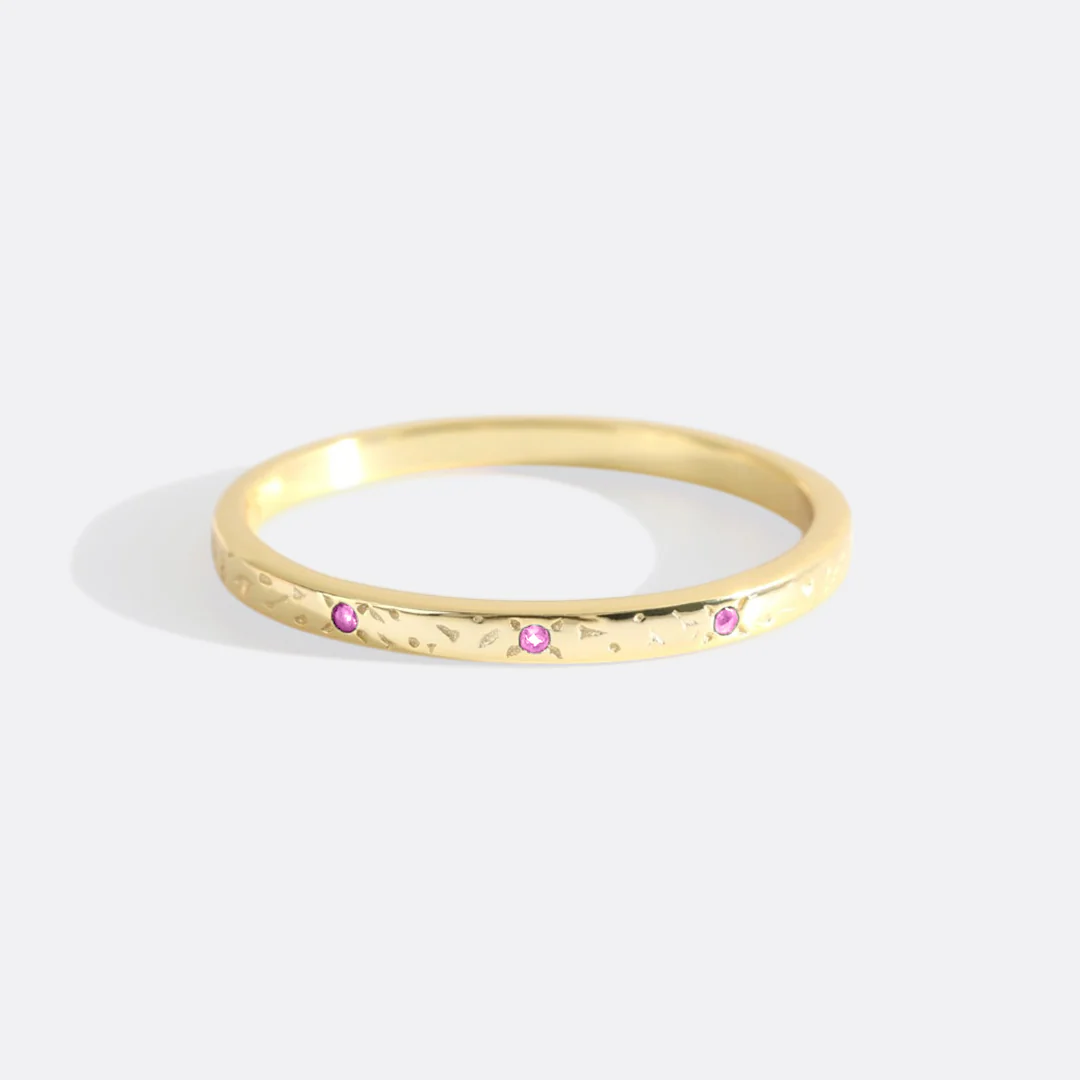 Narrow Textured Gold Birthstone Band - Image 48