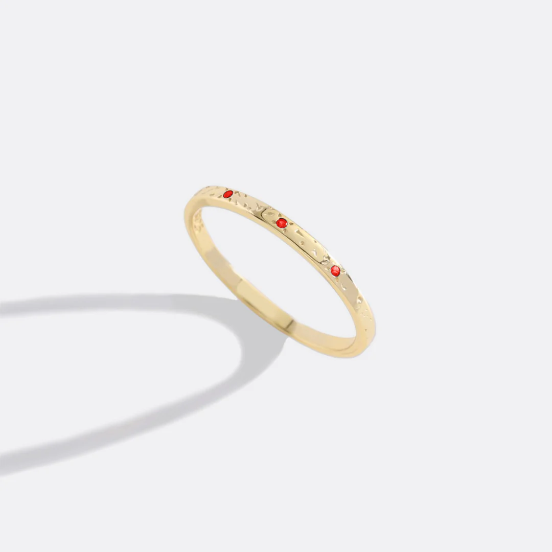 Narrow Textured Gold Birthstone Band - Image 5