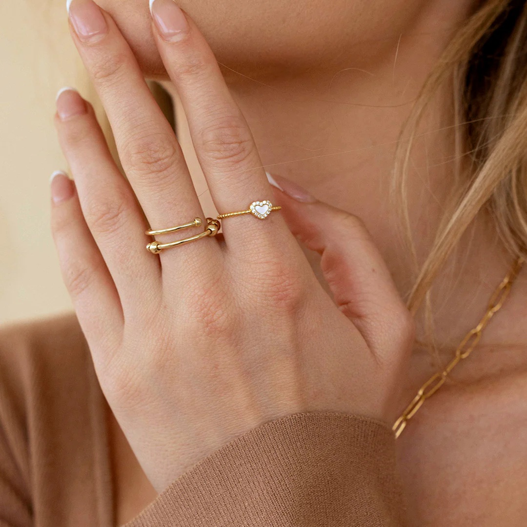 Tiny Gemstone Heart Stacking Ring - Image 3